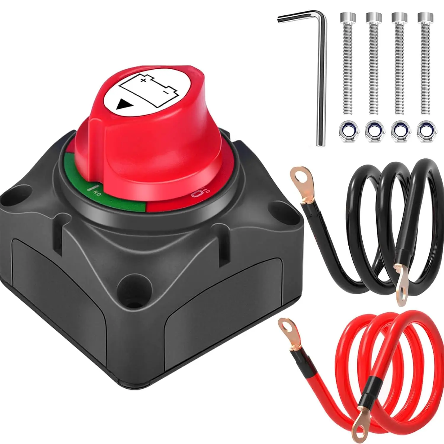 SUNMORN Heavy-Duty Battery Disconnect Switch, Waterproof Master Isolator for Car/RV/Marine Vehicles, 12-60V, 275A Rating & 1250A Momentary, Includes 2Pcs 6AWG Copper Lug Cables, Vehicle, Ships, Hex Wrench, Industrial Equipment