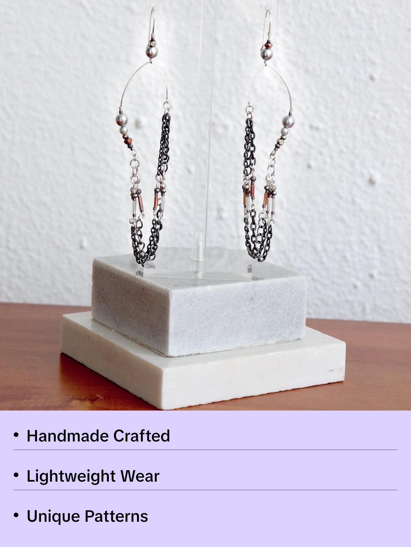 Kate Sculptured Sterling Silver and Hematite Chain Shoulder Duster Earrings