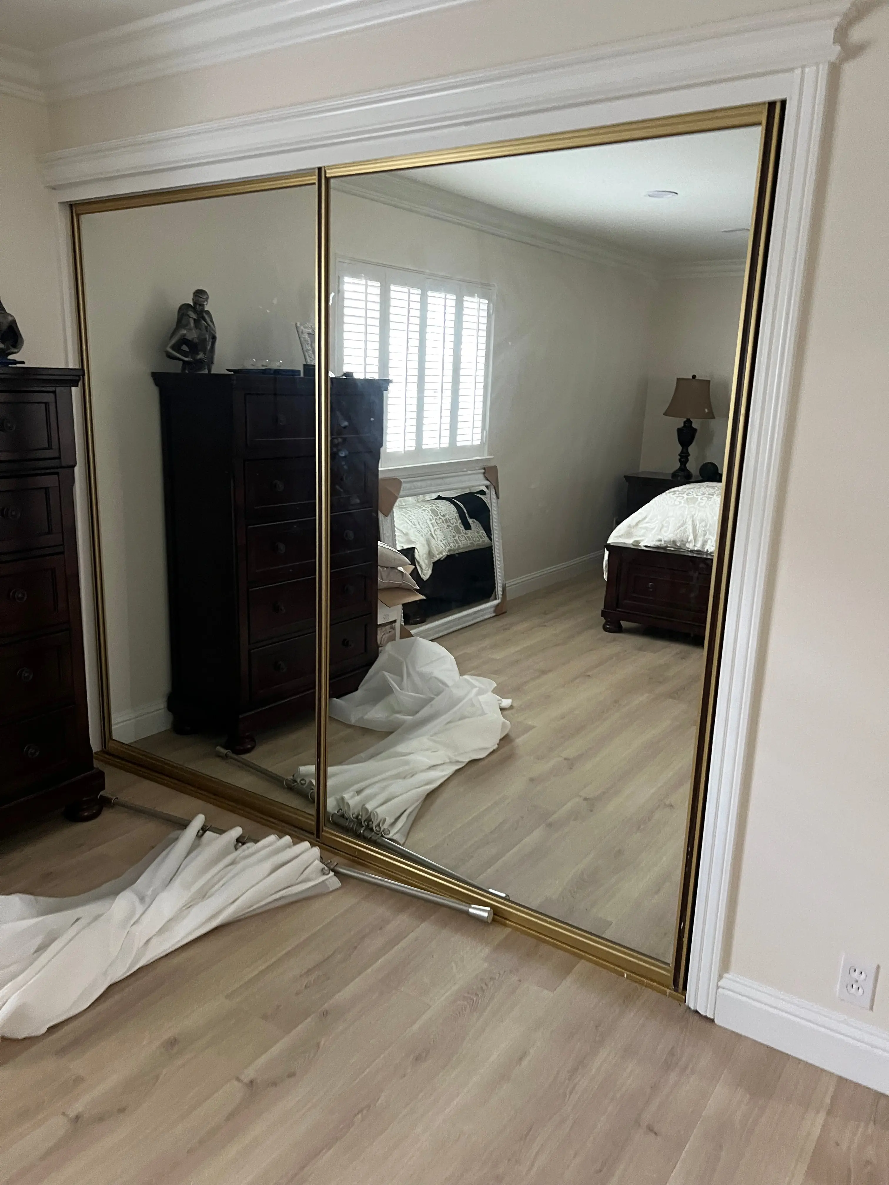 Satin Brass Sliding Mirror Closet Door Set