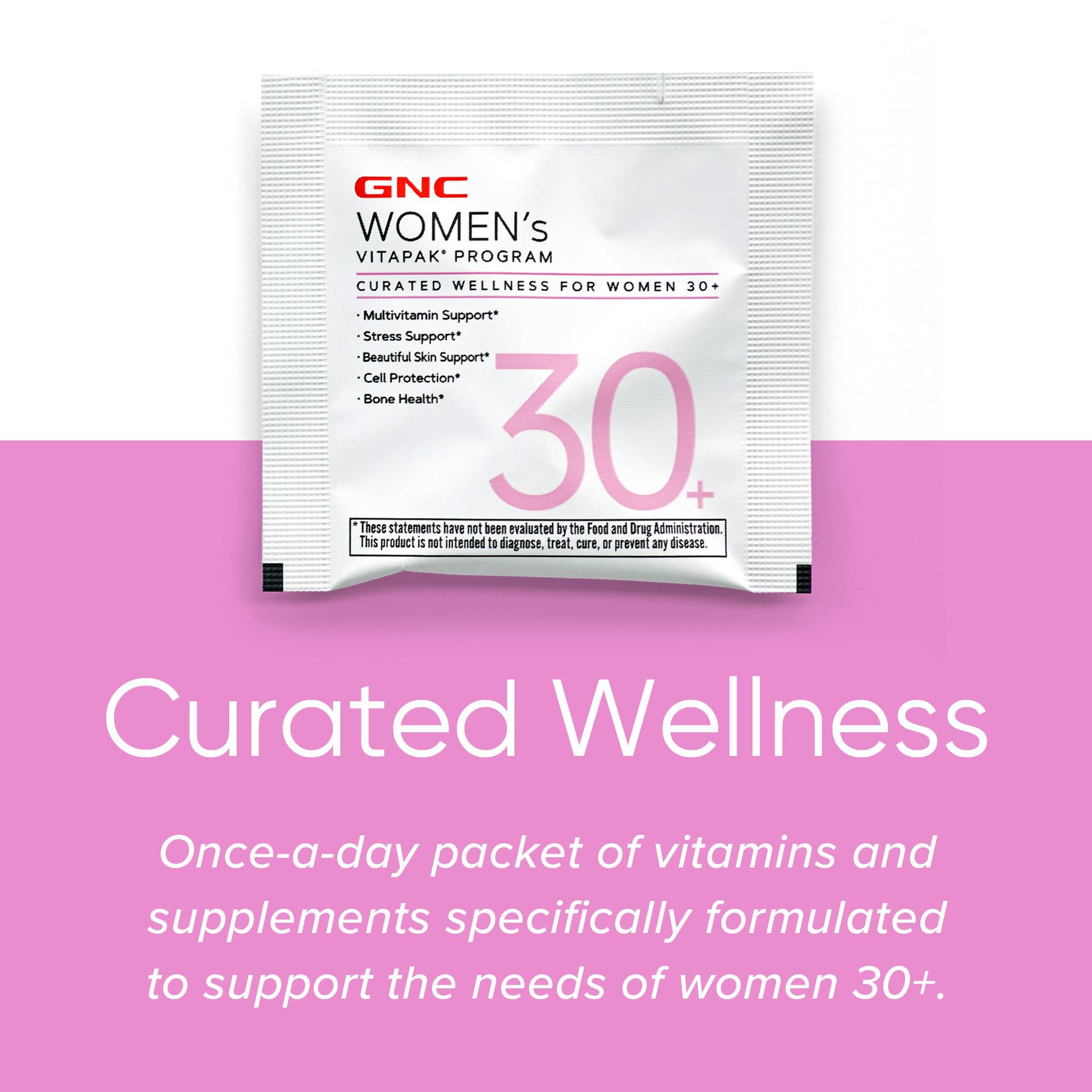 GNC Women's 30+ Vitapak, Multivitamin for Daily Vitamin Needs, Stress & Bone Support, Skin Protection, 5-in-1 Formula, 30 Count, Liver Health, Edible Supplements - Dietary, Spring Glow Up