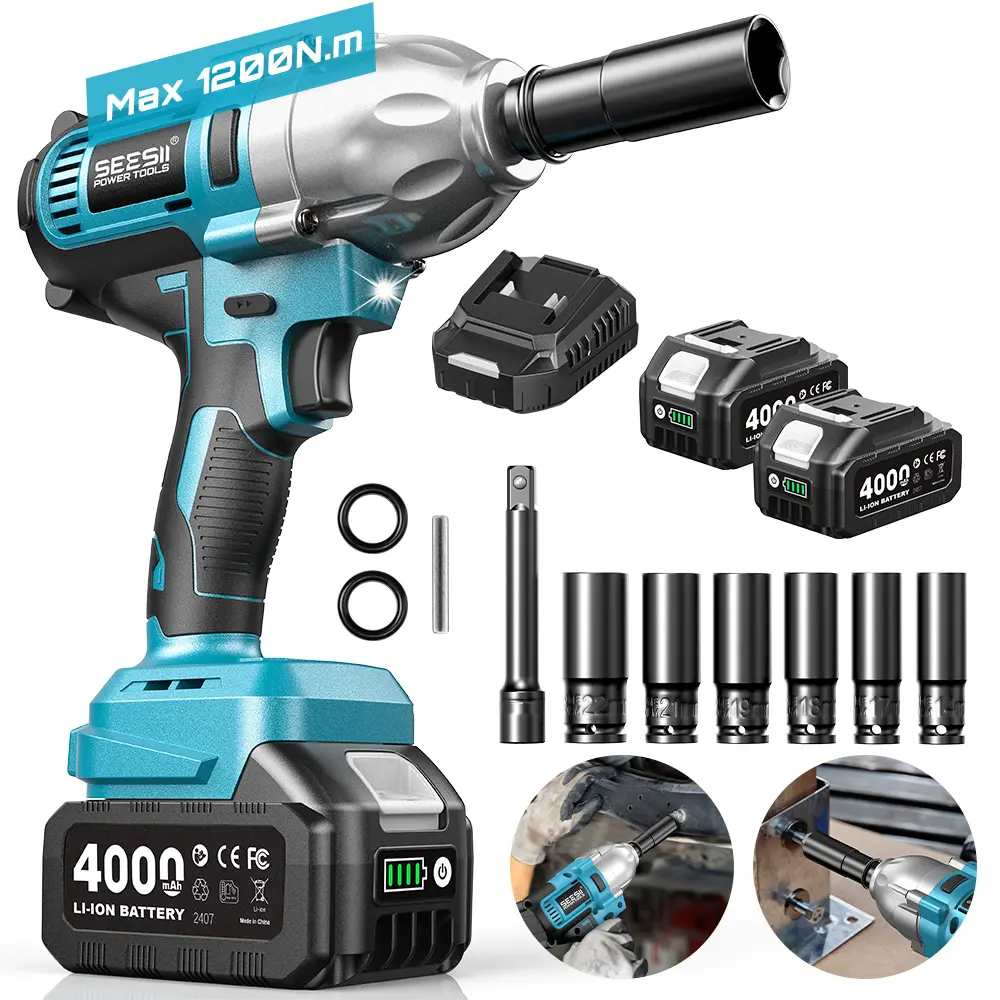 SEESII Cordless Impact Wrench 1/2-inch, High Torque 1200N.m,4.0Ah Battery, 3300RPM, 6 Sockets, Electric Impact Driver, Gift for Home, Vehicles & Men, WH710 Pro DealsForYouDays