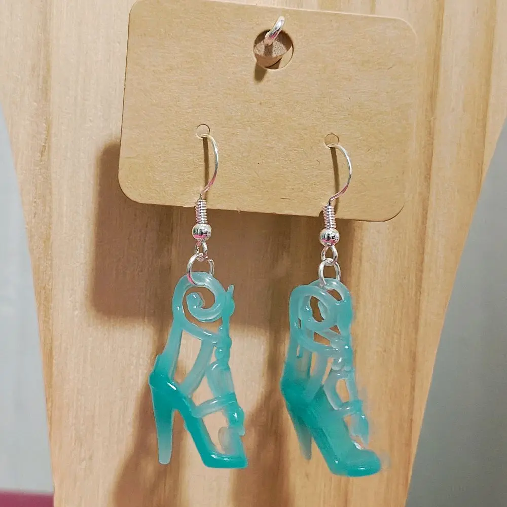 Blue Clear Barbie Shoe Earrings sterling silver 925 Hypoallergenic