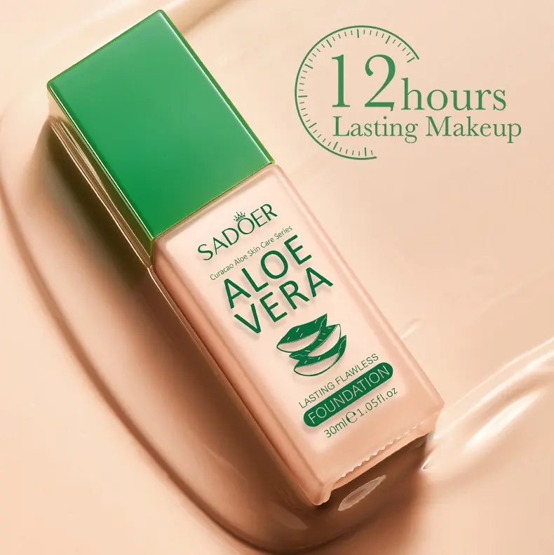 Aloe Vera Liquid Foundation Makeup - Hydrating, Long-Lasting, Pore-Minimizing, Lightweight Cosmetic for Even Skin Tone, Natural & Ivory Shades, All Skin Types, Flawless Base, Natural Look, Weightless Coverage