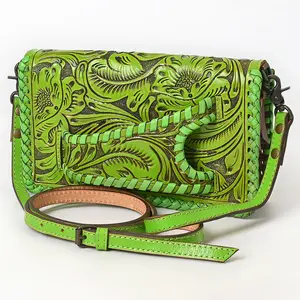 American Darling Western Hand-Tooled Leather Clutch Bag with Floral Carving
