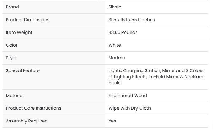 Sikaic Small Size Makeup Vanity Set with LED Mirror Cushioned Stool and Chair Set Bedroom White