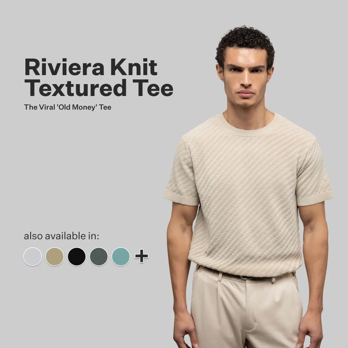 Cuts | Riviera Knit Collection | Men's Textured Knit Crew Neck T-Shirt | Breathable Lightweight Cotton Blend Tee - Sand Dune / Urban Chic / Isle Blue / Capers / Signature-fit