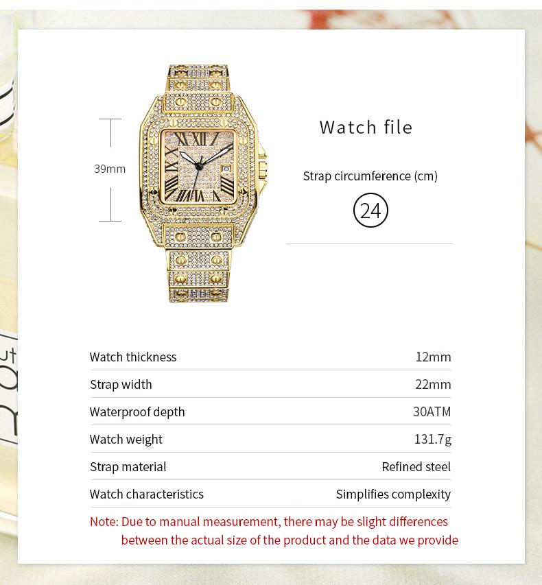 Luxury Rhinestone Embellished Square-Dial Quartz Watch with Gift Box Included Fashion Timeless Classic Watch Black Friday Flash Sale diamond men