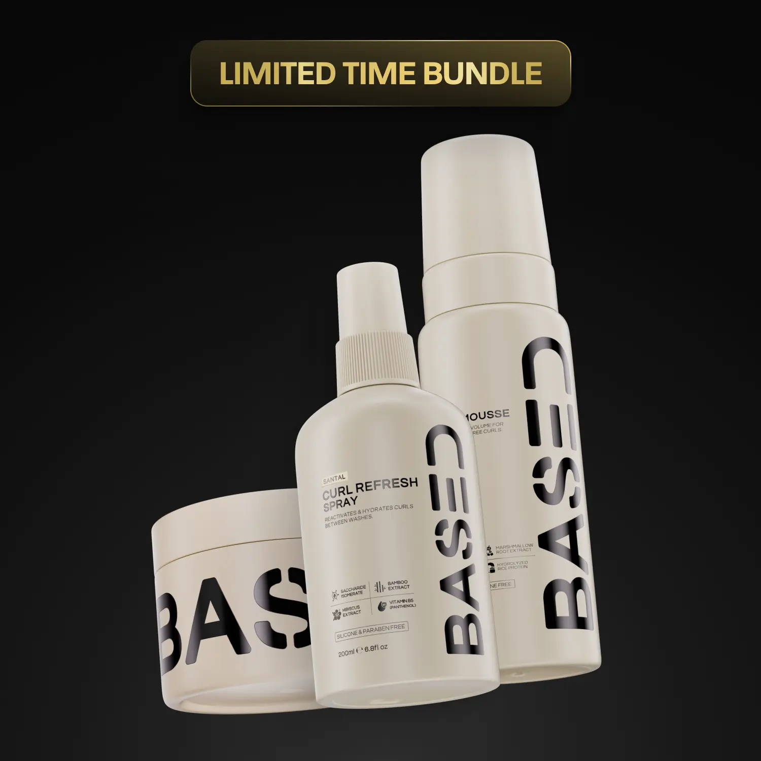 BASED Curl Trio | Curl Mousse, Curl Gel & Curl Refresh Spray | For Hydrated, Defined, & Frizz-Free Curls | Science-Backed, High Performance