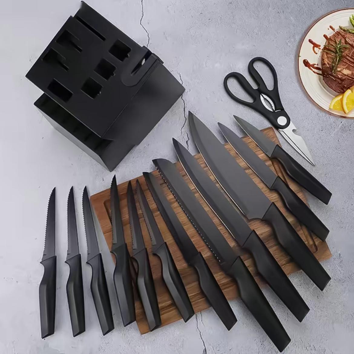 15 Pieces Kitchen Knife Set, High Carbon Stainless Steel,Sharp Includes Serrated Steak Knife Set with German Stainless Modern Utensils Block