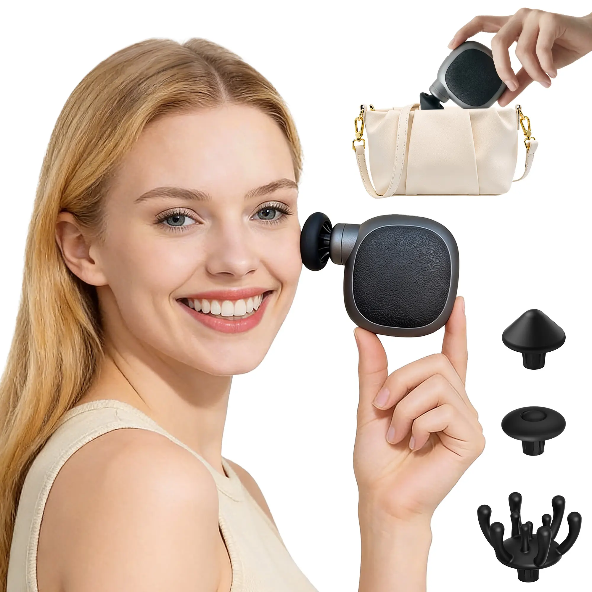 NAPLOR Mini Massager, Portable Deep Tissue Massage Gun for Head, Face & Body, 3 Heads & 4 Speeds for Travel & Office Use, Perfect Gift, Head Massager, Silicone,back to school,back to school haul