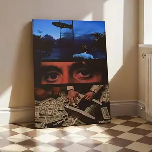 Scarface Movie Poster Canvas Print, Framed Gangster Film Wall Art, Modern Home Decor for Living Room or Office, Perfect Gift for Movie Lovers