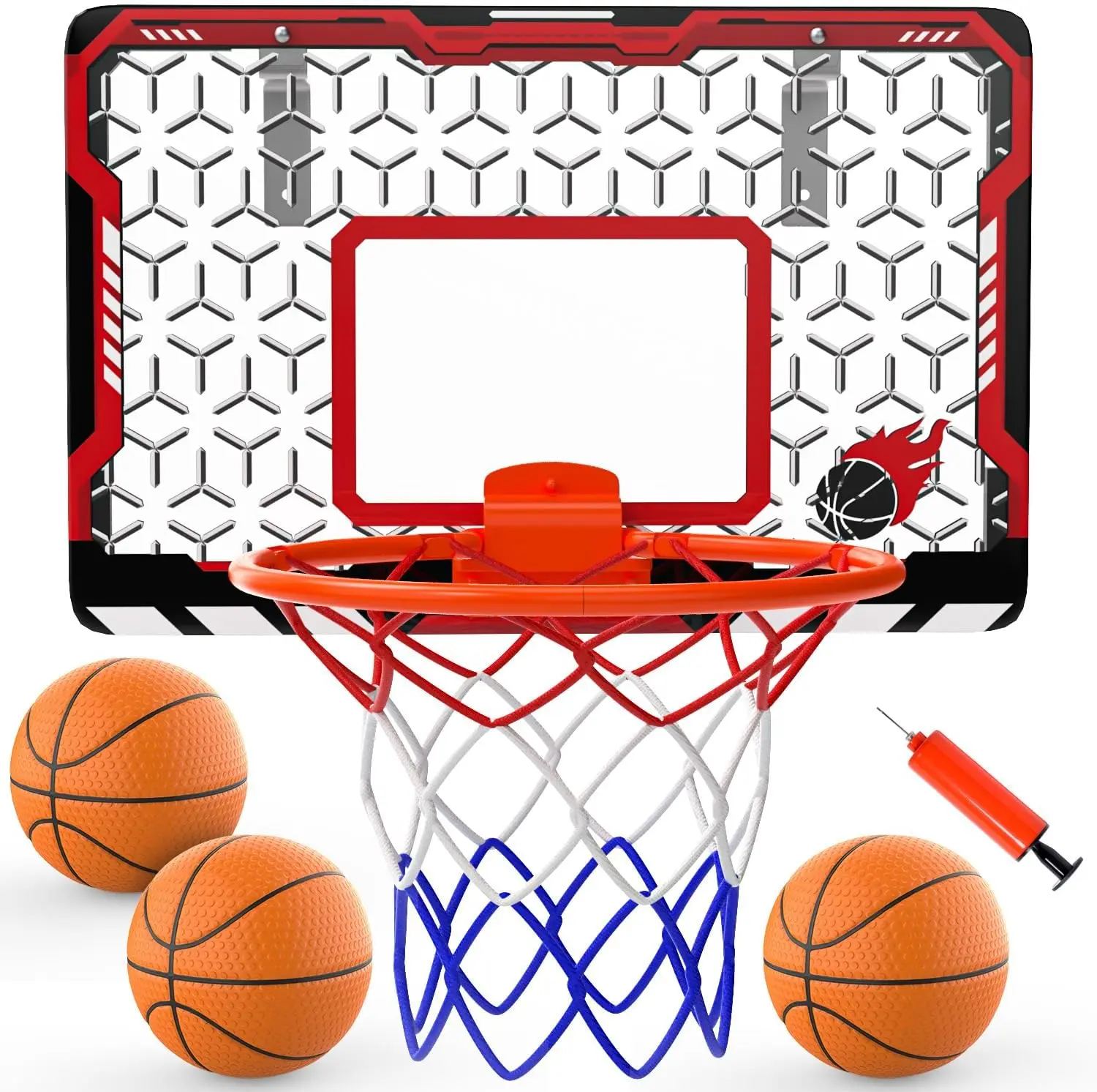 Mini Basketball Hoop for Door & Wall, Foldable Rim with 3 Balls and Pump, Indoor Basketball Toy Game Set for Kids Adults, Bedroom Office Sports Gift
