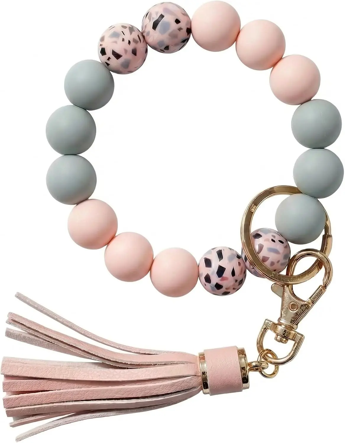 Women's Silicone Beaded Bangle Wristlet - Fashion Costume Jewelry Key Ring Keychain Holder