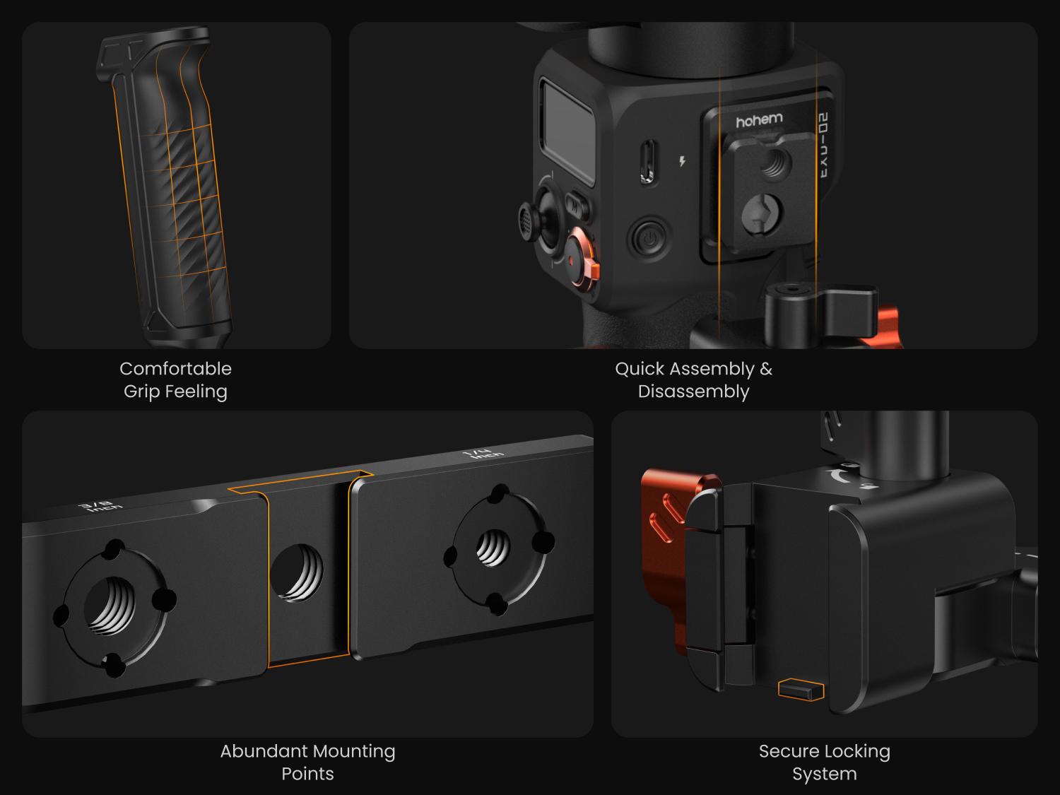 hohem Adjustable Sling Handgrip for hohem iSteady MT2, M6 Gimbal, Gimbal Sling Handle with Built-in Wrench, Multiple Threaded Holes, hohem Briefcase Handle for Low Angle Shooting Aluminum Handgrip for Camera Gimbal