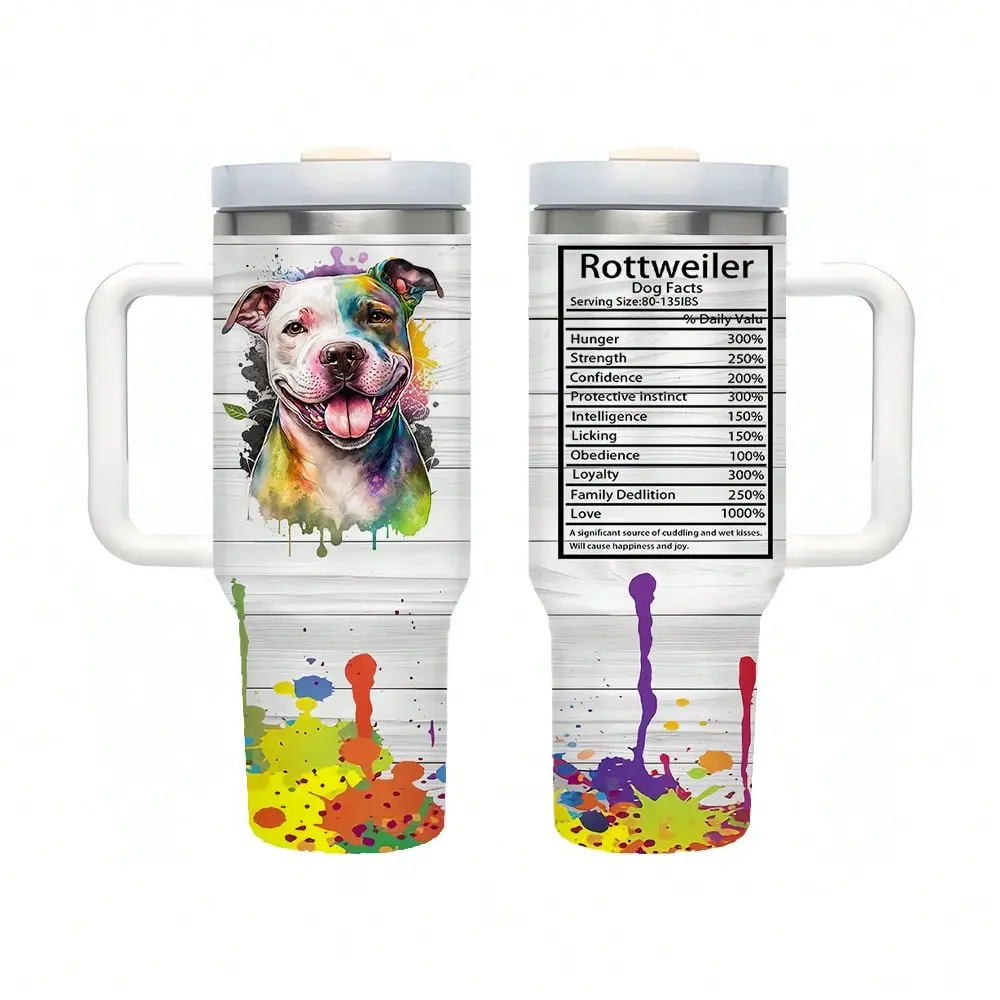 40 Oz Rottweiler Dog Tumbler With Handle And Straw Lid - StainDouble Double Wall Dual Layer Vacuum Cup Portable Leak-proof Cup With Handle Stainless Steel Tumbler,Straw Drinkware, Cute Accent Mug, Cold Sippy Coffee cups,Travel Cups Bottles,Father Day Gift