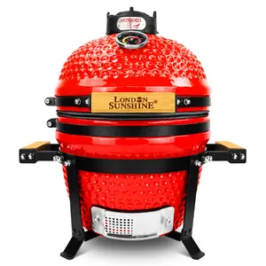 London Sunshine Ceramic BBQ Charcoal Kamado Grill 13 inch Portable Tabletop BBQ Grill Red