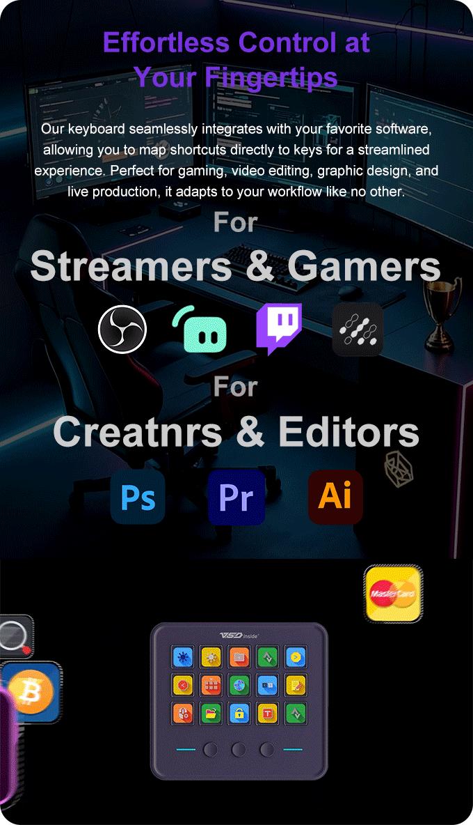 VSDINSIDE M18 V3 Macro Keypad, Stream Controller Deck Gaming Streaming Shortcut Keyboard, 18 Programmable Keys Customizable Visual AI Pad USB Soundboard for OBS, YouTube, Desk Office Setup, Laptop, PC, Mac