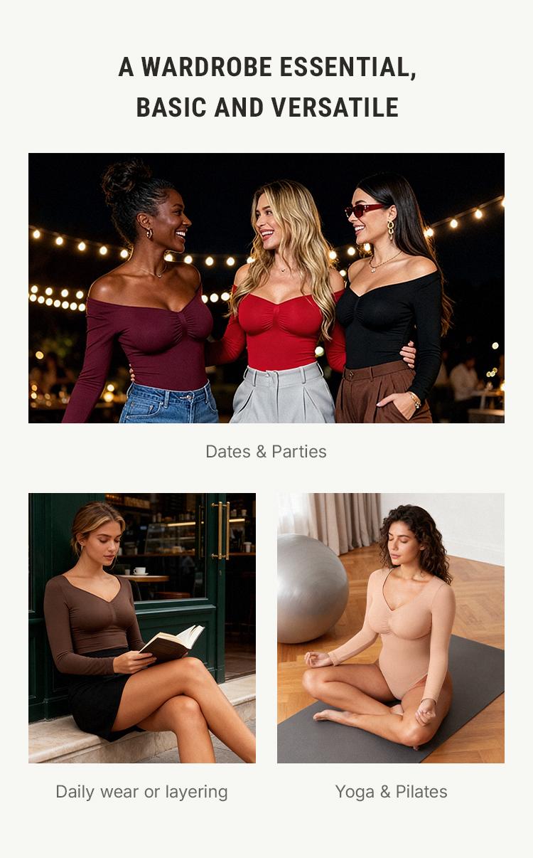 FeelinGirl Women's Seamless Shaping Long Sleeve Thong Comfortable Bodysuit for Tops and Underwear Lady Comfort Basic TiktokSuperBrandDay