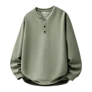 Casual V-neck long-sleeve sweatshirt for teens and young adults—a stylish base layer with a premium waffle texture.