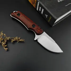 BM 15017 Hidden Canyon Hunter Fixed Blade Knife, 8Cr13MoV Steel Blade EDC Outdoor Knife with Wood Handle & Leather Sheath for Camping Hiking Hunting, Gift for Men