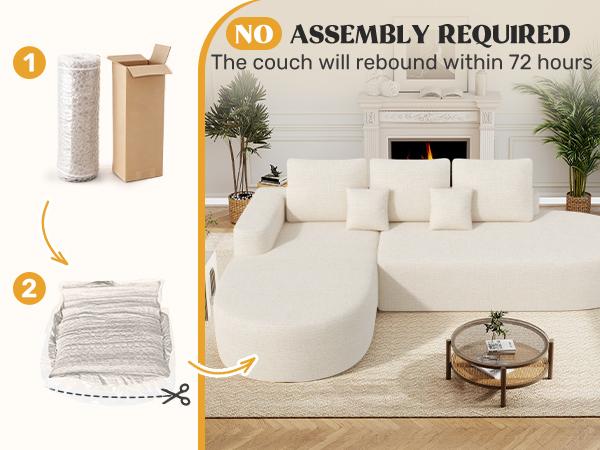 【2 Packages shipping】112" Modular Curved Cloud Couch, Oversized Couches for Living Room, Modern Boneless Sectional Sofa with Deep Seat, Chenille Foam Couch, No Assembly Required, Beige, 1PCS