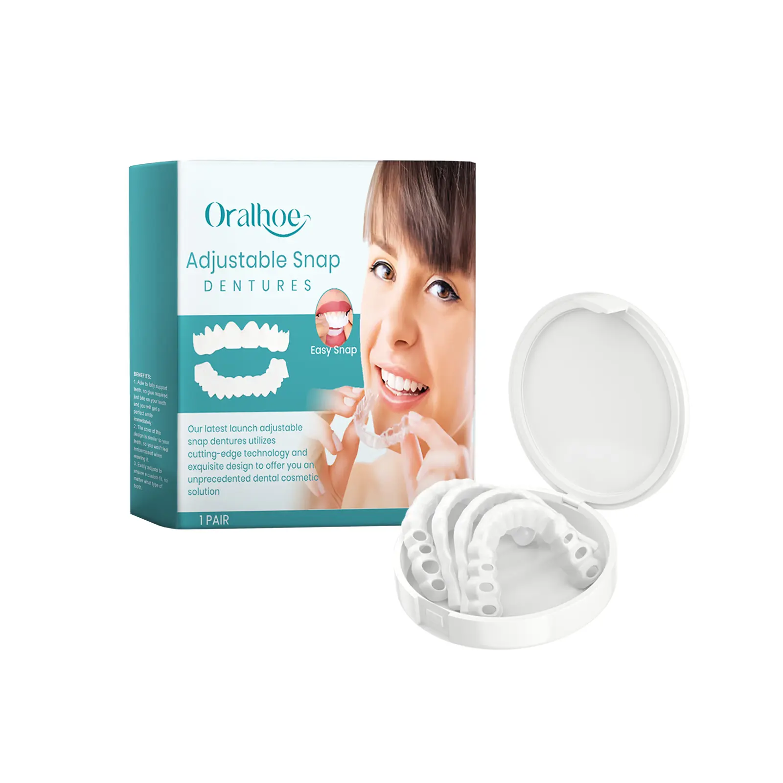 Oralhoe Adjustable Buckle Dentures, Comfortable Adjustable Dentures To Fit The Mouth Chewing Force And Fit The Teeth adjustable snap