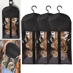 3PCS Hair Extension Holder Wig Storage Bags with Hanger Wig Holder for Multiple Wigs Hanger Dust-proof Storage Organizer with Hook Hair Extensions, wigs & accessories Storage