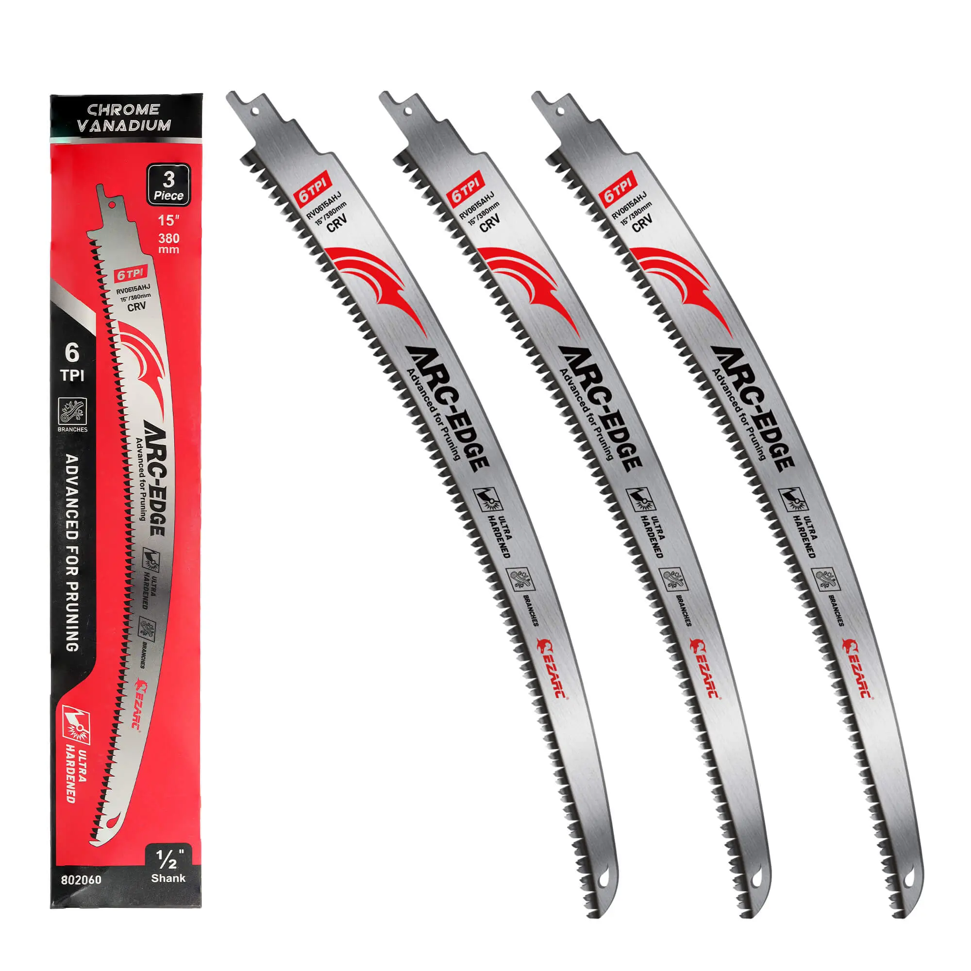 EZARC 15 In Heavy Duty Forged Blade Sawzall Blades - 6TPI Japanese Style Arc Edge Triple Ground Wood Cutting Tool, Built to Last Work Tool with 2x Longer Teeth for Tree Trimming, Father's Day Gift, Work Tools