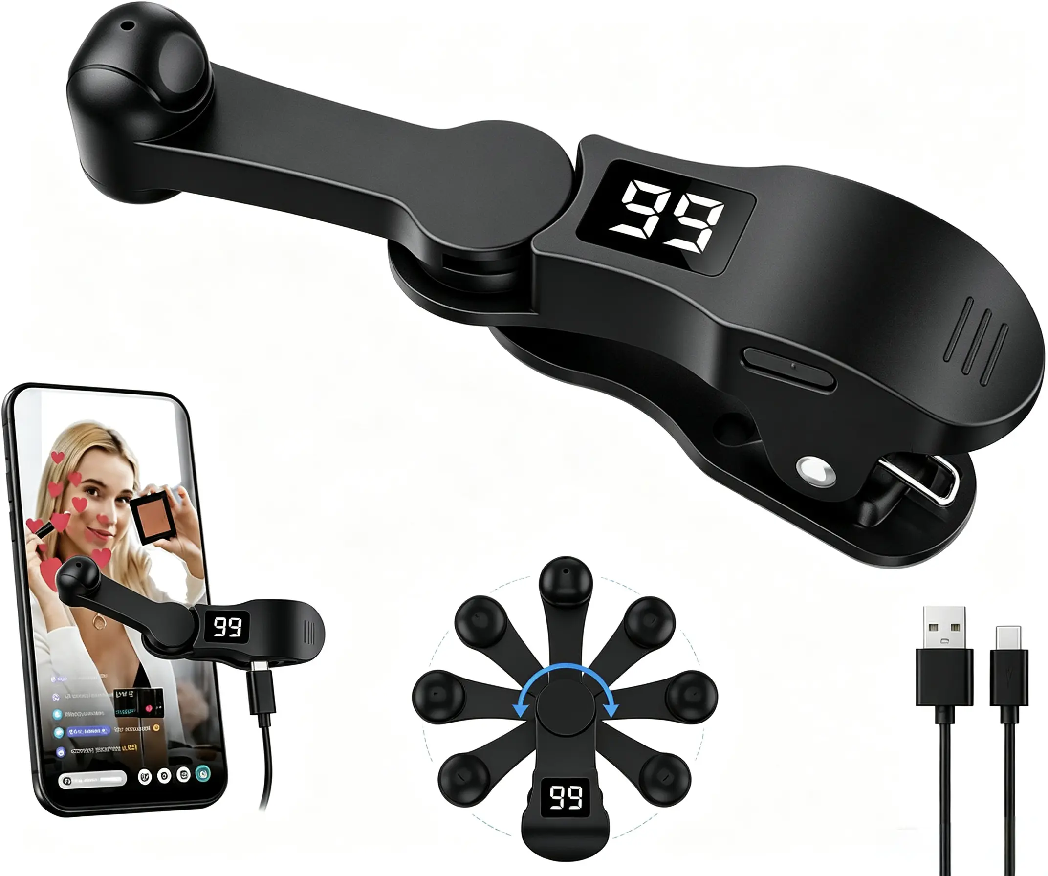 Portable USB Digital Smartphone Auto Screen Tapper Smart Trigger Clip Accessory, Rechargeable Adjustable Mobile Auto Clicker with 99 Speed Modes for Gaming & Live Stream Likes, Accessories, Clip-On, Usb Powered