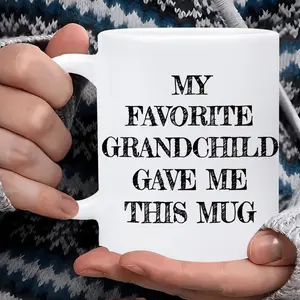 1pc 11oz Funny Grandparent Ceramic Mug | "My Favorite Grandchild" Message, White & Black Design