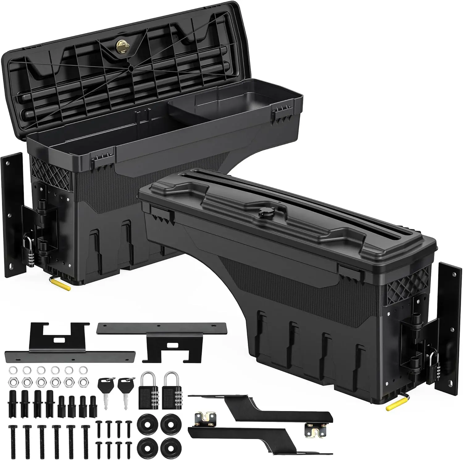 OEDRO Truck Bed Storage Tool Box Fits 2015-2021 Ford F150 Driver Side + Passenger Side, 180 Degree Rotation Rear Tool Boxs with Lockable Lid & Password Padlock