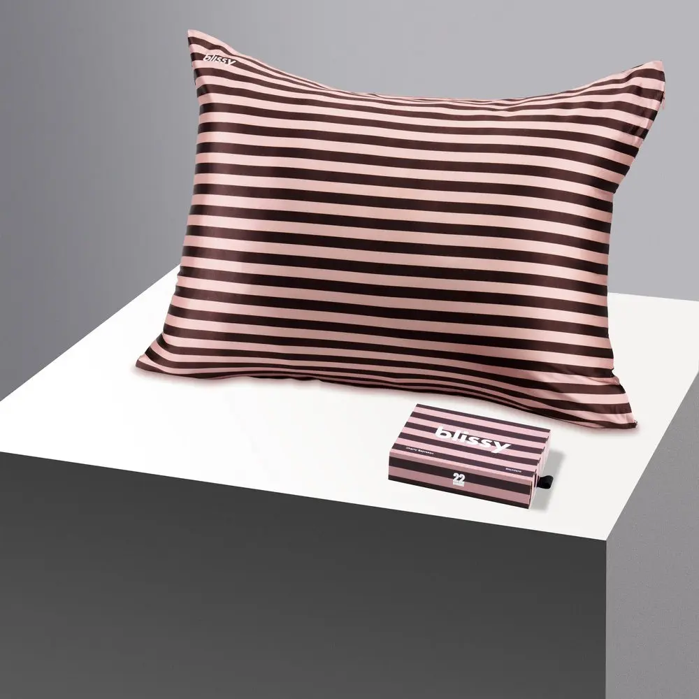 Blissy Striped Silk Pillowcase – 100% Mulberry Silk – Improve Hair, Skin & Sleep
