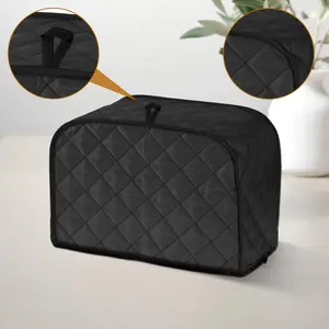 1 Pcs 2 Slice Toaster Cover, Quilted Polyester Cotton, Universal Fit For Bread Machine & Wide Slot Toasters, Dust And Fingerprint Protection, Machine Washable, Black