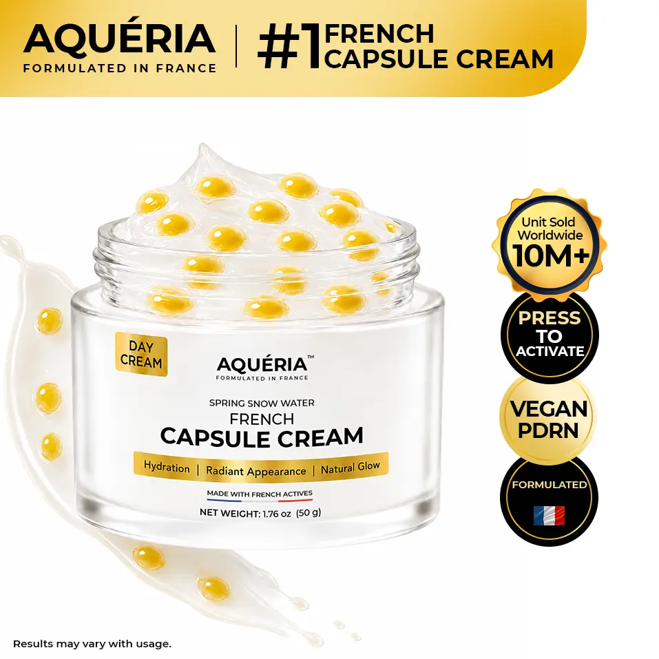 Aqueria French Hyaluronic Acid Capsule Cream | Daily Facial Moisturizer for All Skin Types | Moisture Recharge & Calming with Hyaluronic Acid, Vegan PDRN, Niacinamide, Ectoin