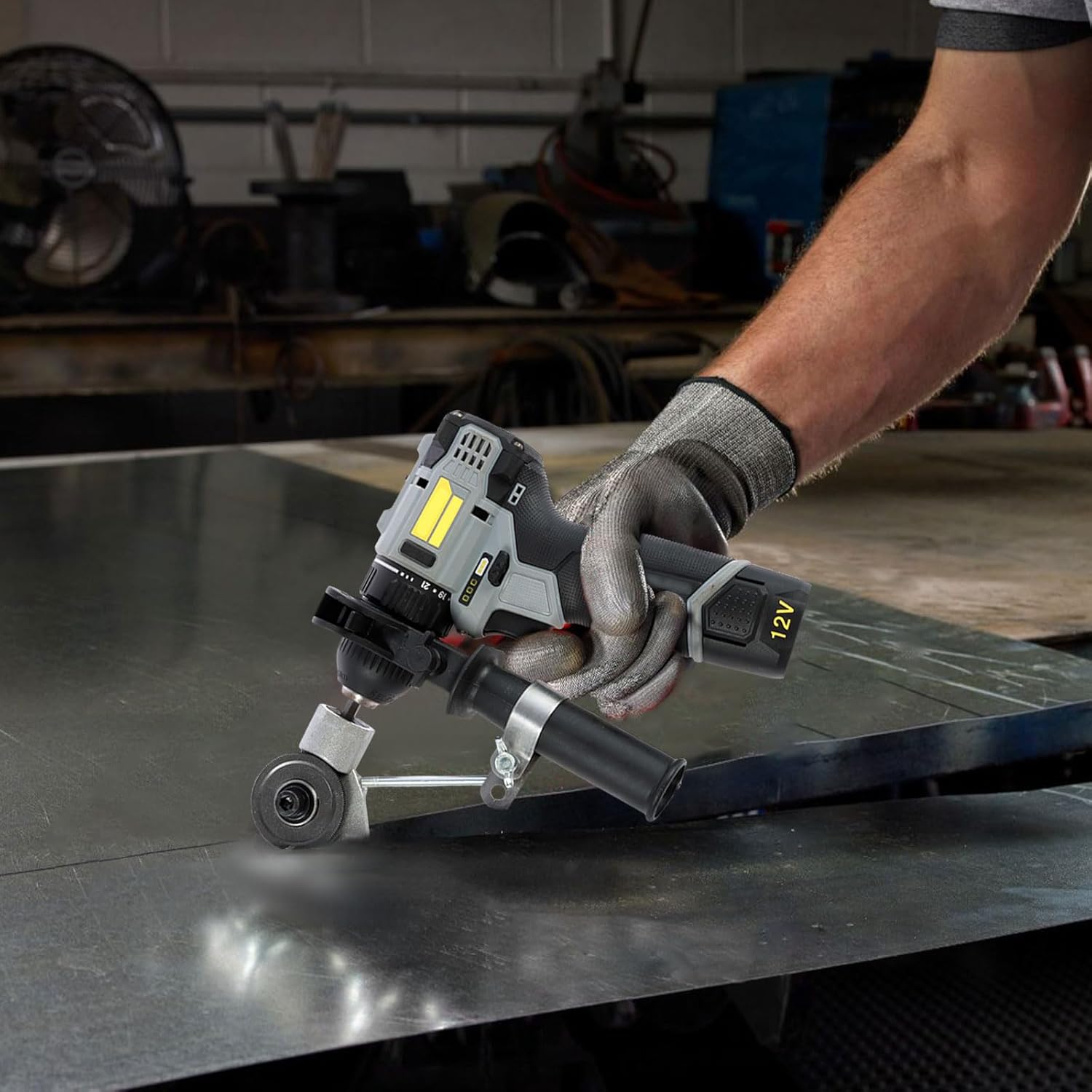 VAYWET Upgraded Sheet Metal Cutter Drill Attachment, For 12V Machine Electric Adapter (exclude) Shears Nibbler Drill Cutter Tools Portable Shearing Drill Bit Metal DIY Precision Fast for Cutting Thin Iron Thin White Sheet Steel Tile Aluminum Copper plate