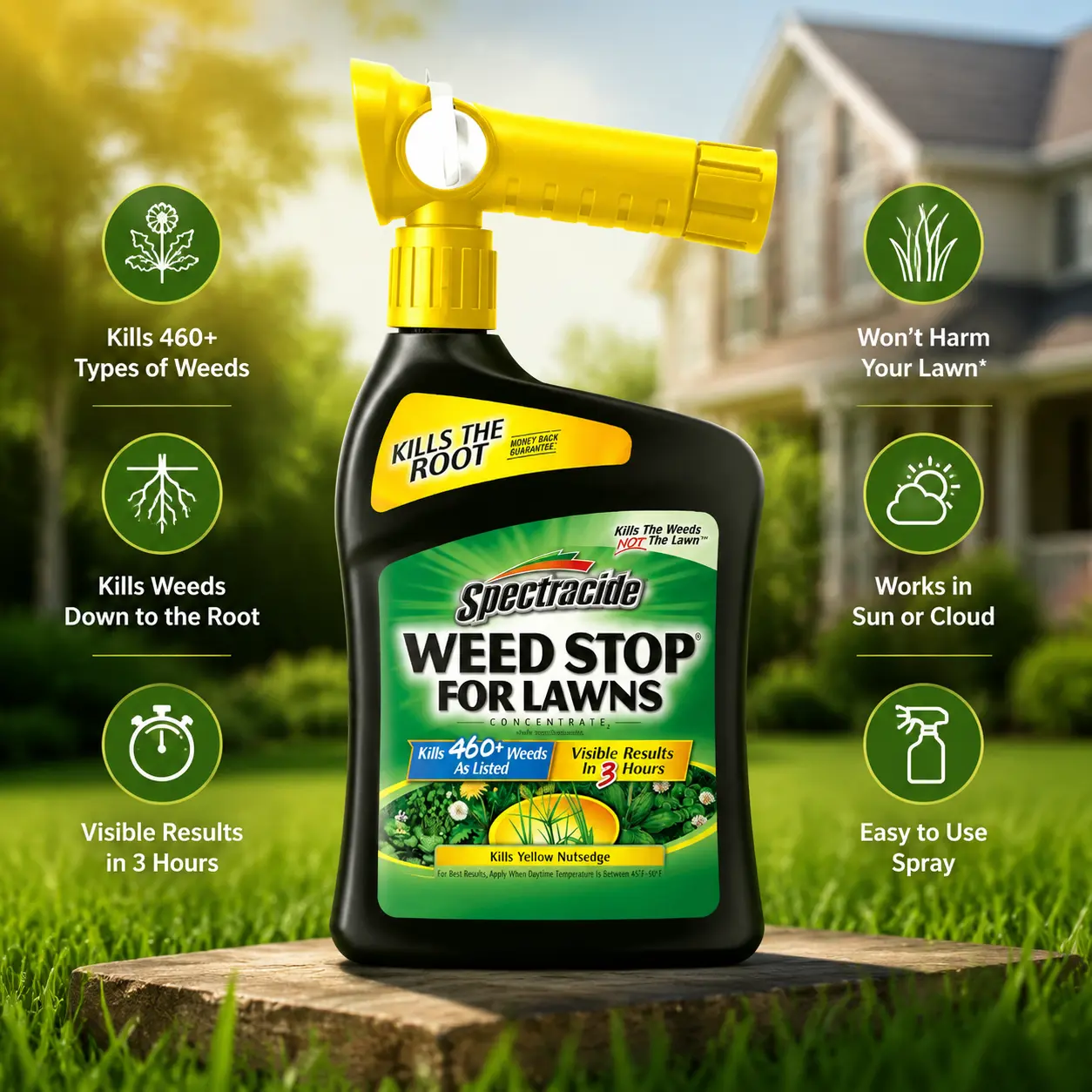 Spectracide Weed Stop For Lawns Concentrate - 32oz Outdoor Ready-To-Spray Weed Killer, Broadleaf Control for Residential Home Lawns