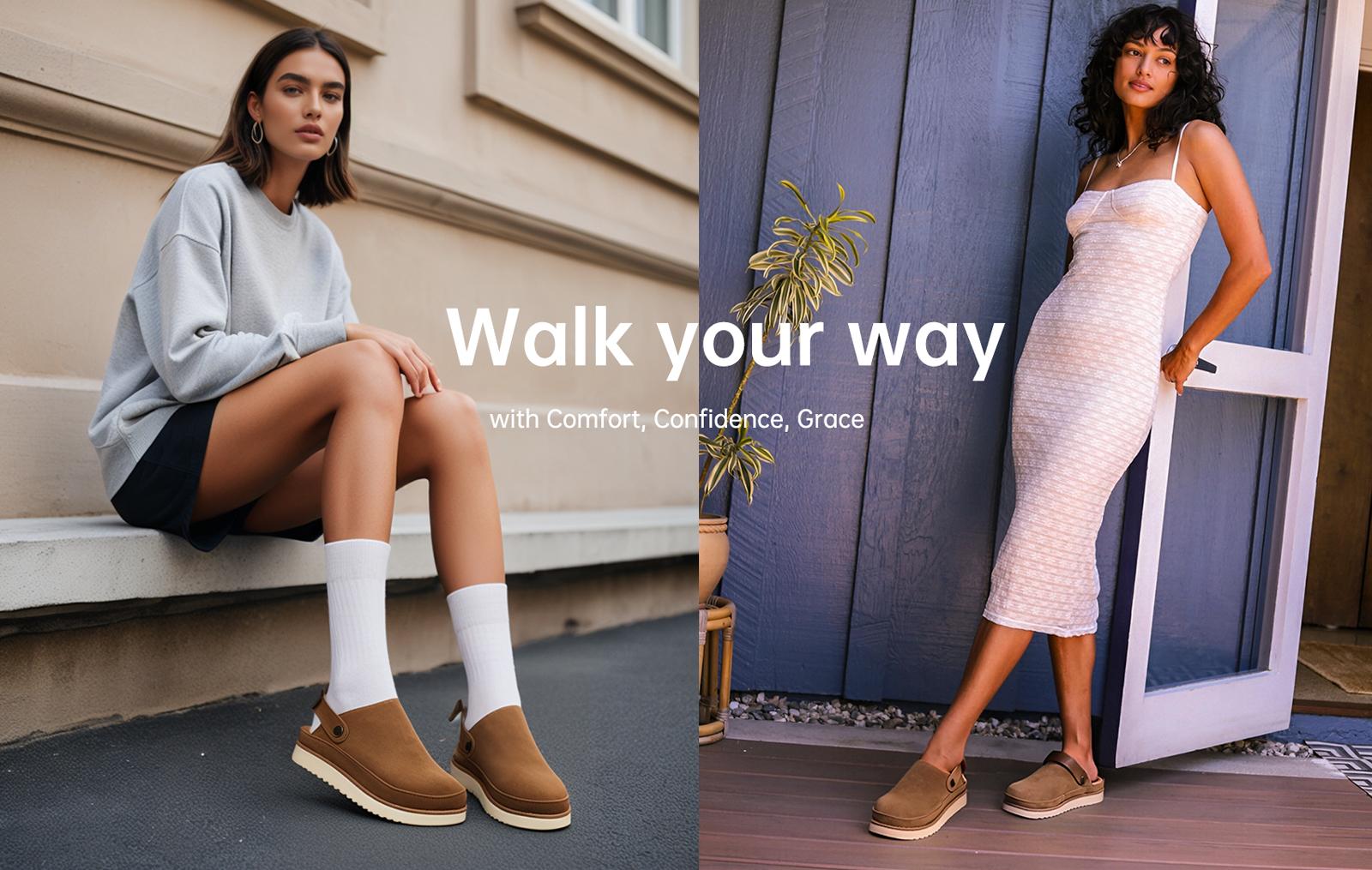 EVELLYHOOTD Women's Fashion 2-in-1 Suede Clogs with  Backstrap Non-slip  TPR Sole Adjustable Strap Casual  Comfort Footbed Slippers Mules Walking Shoes Gym Shoes for Daily Wear