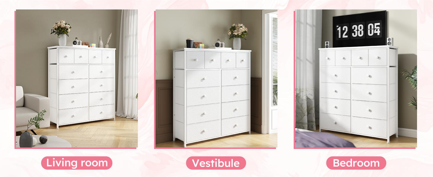 【2 Sizes for Home Stability & Storage Needs--SpringGlowUp】RaybeeFurniture 12 Drawer Dresser for Bedroom with Fabric Drawers, Large Storage Chest with Metal Frame & Wood Top, Modern Closet Organizer Dresser for Women, Living Room, Entryway, Clothes, Linens