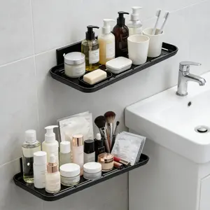 Wall Mounted Floating Shelf Self Adhesive No Drill Black Expand Space for Living Room Kitchen Bathroom