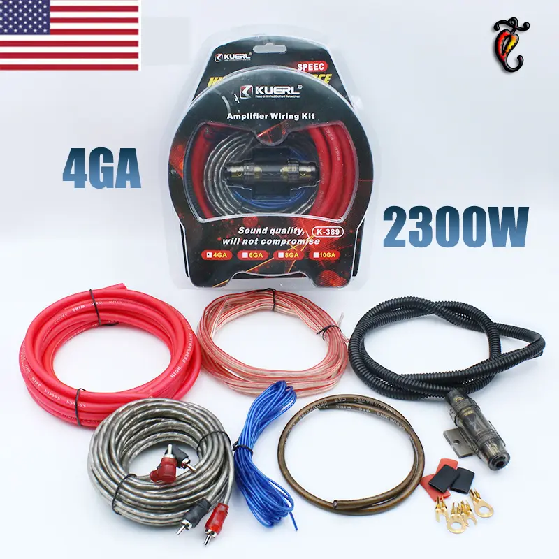 All-in-One 4 Gauge Car Amplifier Wiring Installation Kit for 2000W System | Includes 15ft Power Cable, 17ft RCA, 18ft Remote Wire, AGU Fuse Holder & Full Accessories | Ready to Install Heat Resistant Agu Fuse