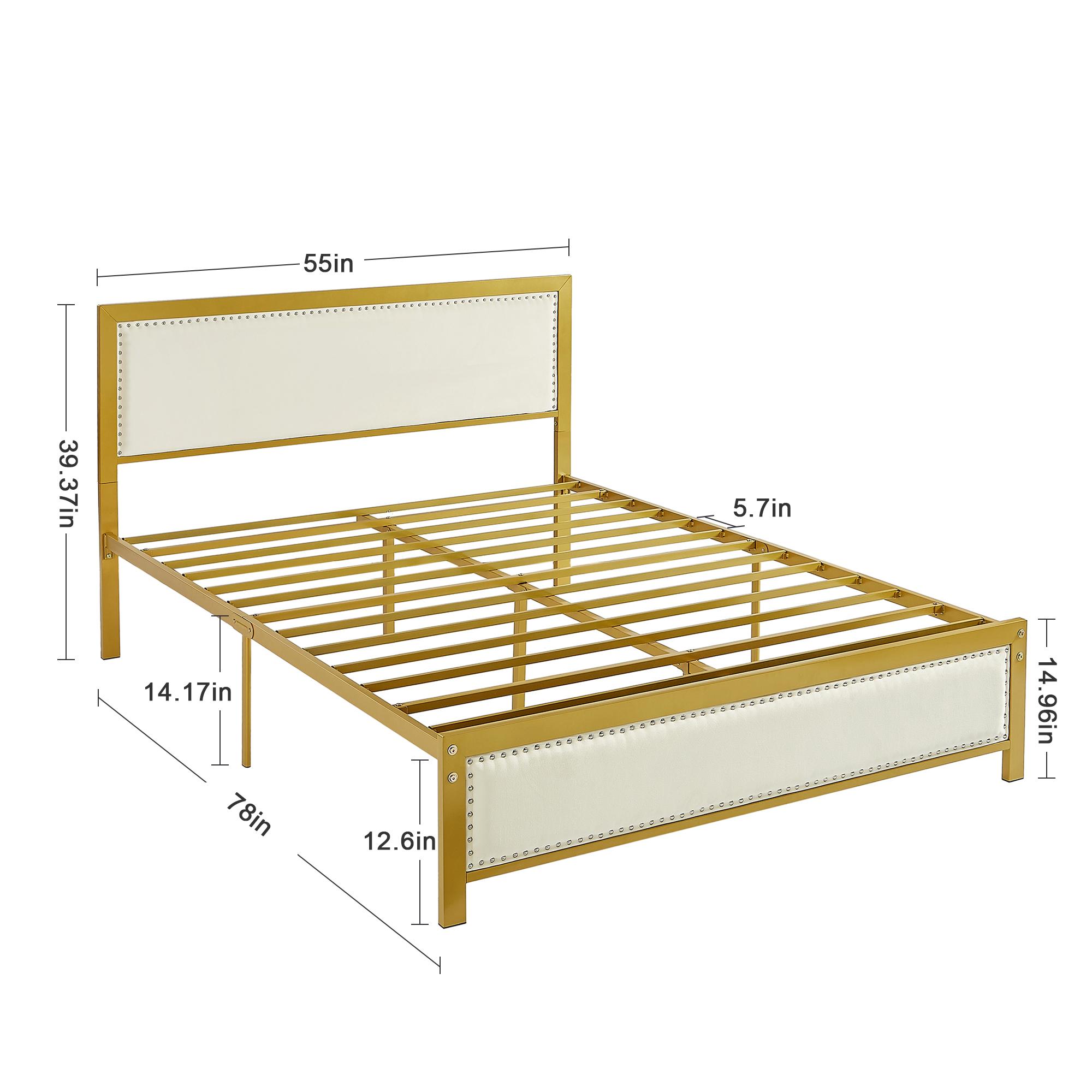 VECELO Bed Frame with Upholstered Linen Nailhead Trim Headboard Footboard Twin Full Queen Size Platform Metal Slat Support No Box Spring Needed Easy Assembly Black Gray Bedroom Furniture