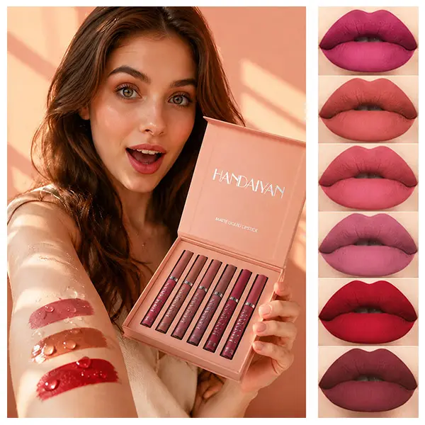 Handaiyan 6-Piece Hydrating Matte Liquid Lipstick Set, Long-Lasting Waterproof Nude Lip Stain Makeup Kit, Gift Sets for Women Suitable for All Skin Types
