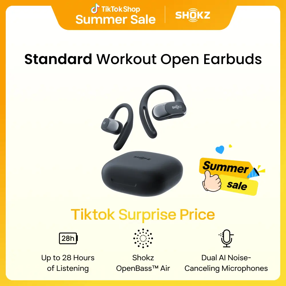 SHOKZ OpenFit Air - Open-Ear Headphones, True Wireless Earbuds, Water Resistant, Comfortable, Secure Earhooks for Daily Use Black