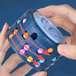 3D Cylinder Cube Toy Magical Bean Gyro Rotate Slide Puzzle Games Relieve Stress for Children Educational Infant Toys (red, blue, black)