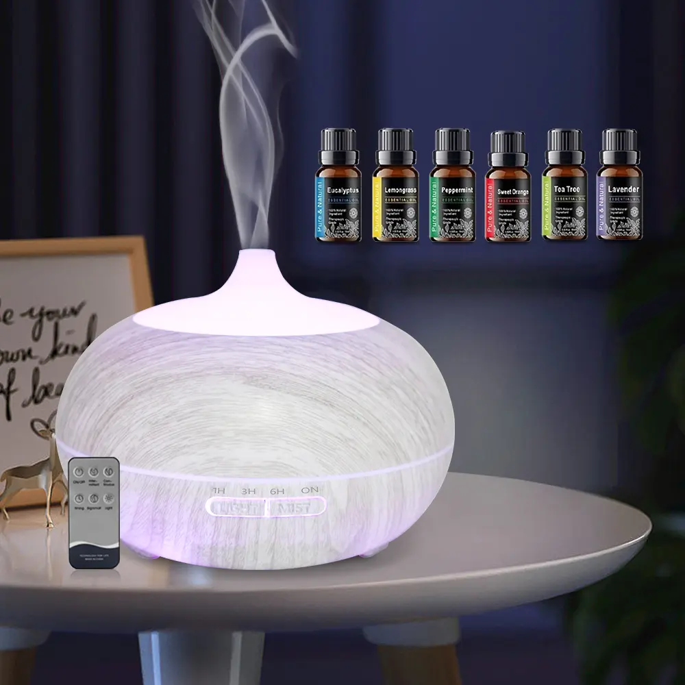 Wood Grain Aromatherapy Diffuser 550ml  Remote Control, 6 Essential Oils, 7 Color Changing LED Night Light for Home Office,dorm essentials,home essentials,back to school,back to school haul
