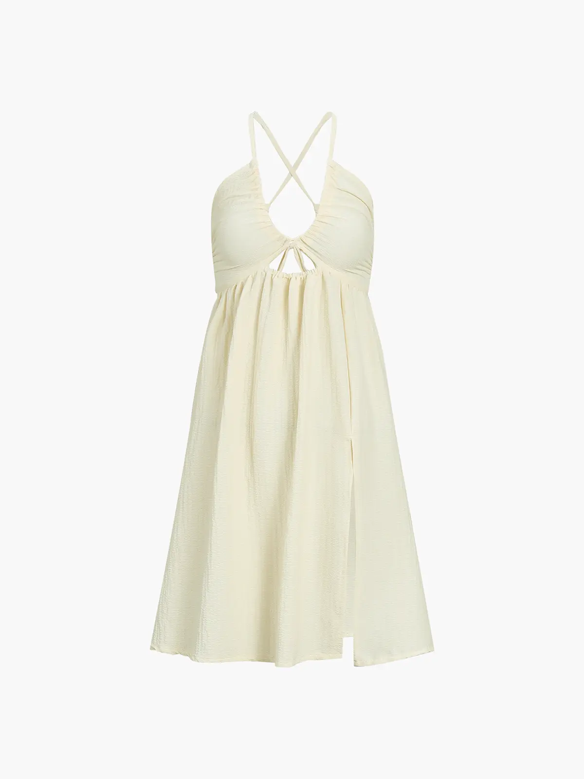 Vacay Backless Criss Cross Low Cut Split Cami Midi Dress