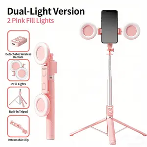 67" Extendable Phone Tripod & 6 in 1 Selfie Stick with LED Fill Light Wireless Bluetooth Remote Camera Shutter for Cellphone & Smartphone