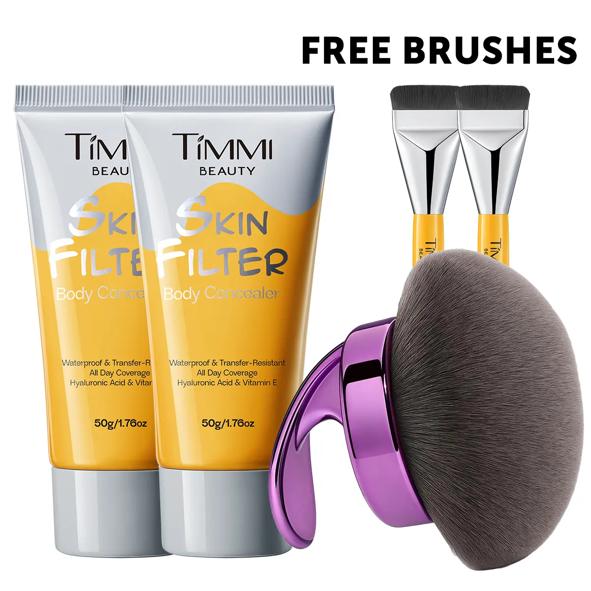 Skin Filter Body Concealer Cosmetic with 2 Free Brushes, Waterproof, Transfer-Resistant, All-Day Daily Smooth Hydrating Coverage, Hyaluronic Acid & Vitamin E, Radiant Flawless Makeup for Scars, Spots, Summervibes