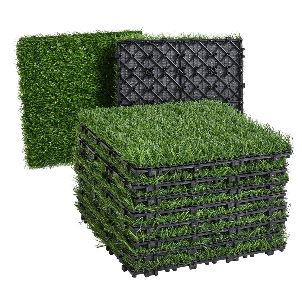 Costoffs 27-Piece Decorative Plastic Artificial Grass Set - 12x12 in PE Turf with Snap-In Installation, Drainage Holes for Balcony, Patio Use, Artificial Grass Plant, Yard Decor
