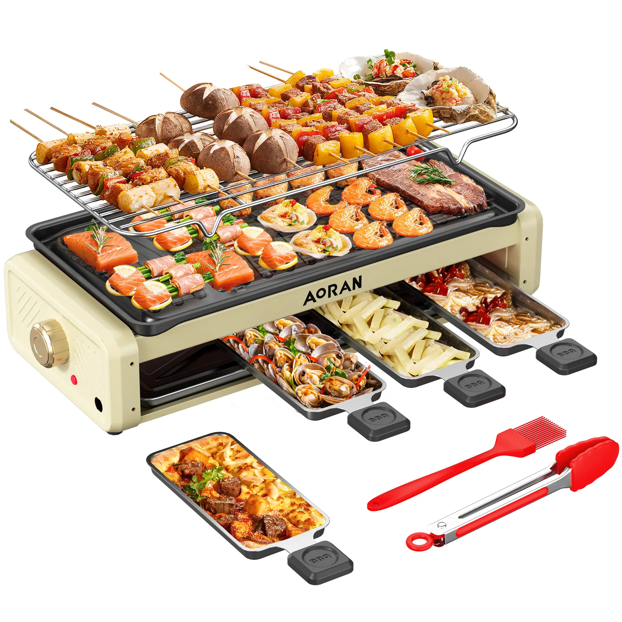 AORAN 1800W Electric Indoor Grill 2 in 1 with Grill Net Non-stick Cooking Removable Plate Temperature Control Smokeless Barbecue for Family Meals, Grill Griddle Combo, Indoor Grill Cooktops tiktokshopbacktoschool